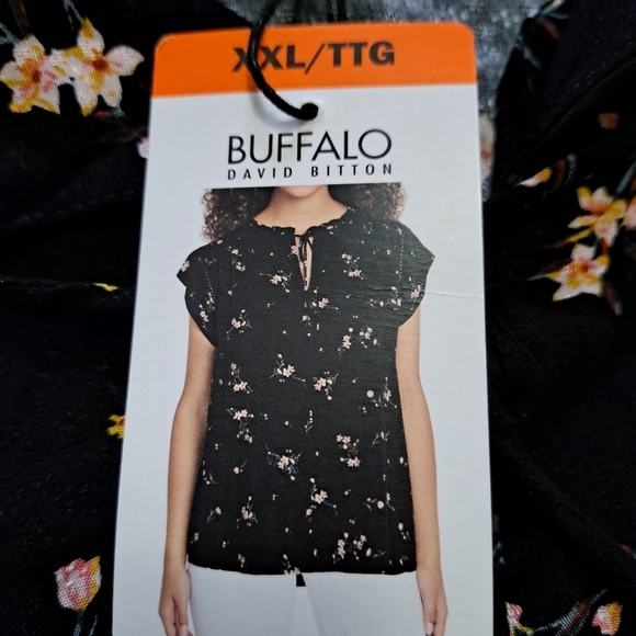 Buffalo David Bitton Floral Blouse Lightweight Flowy Top XXL Black Pink - Picture 10 of 14